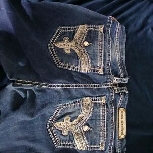 Women's Blue Jeans with Embroidered Pockets Size 36 Easy Skinny
